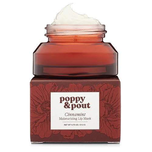 Poppy & Pout Cinnamint Overnight Lip Mask - Nourishing Natural Lip Treatment with Shea Butter & Beeswax - Cruelty Free, Recyclable Glass Jar (0.65 oz)