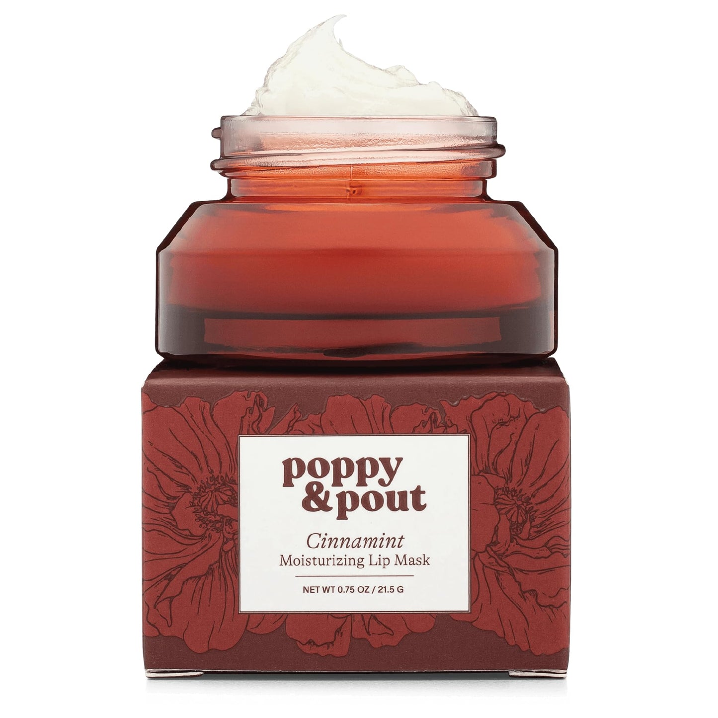 Poppy & Pout Cinnamint Overnight Lip Mask - Nourishing Natural Lip Treatment with Shea Butter & Beeswax - Cruelty Free, Recyclable Glass Jar (0.65 oz)