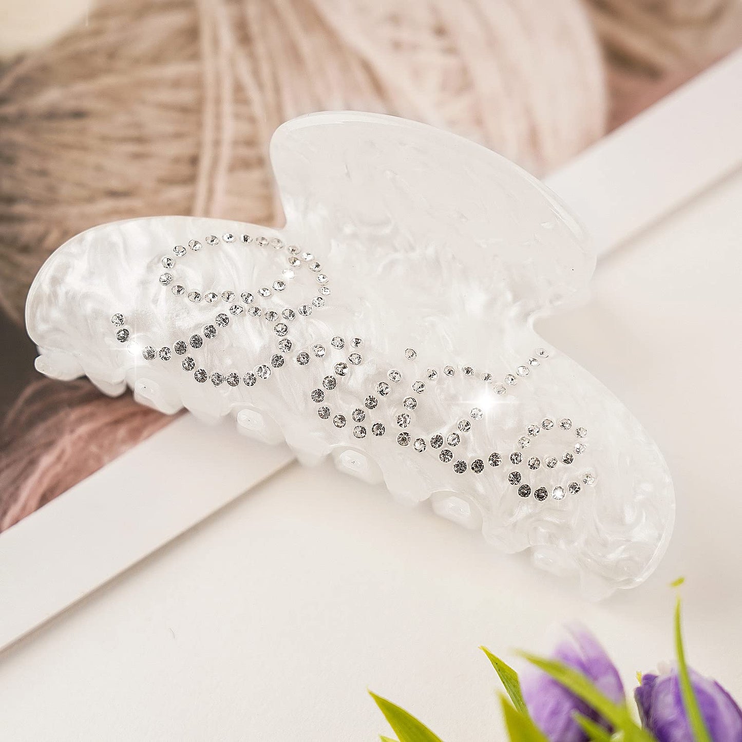 Saliyaa Bride Hair Clip - White Acrylic Bride Clip with Double-Side Logo (4 inches) - Wedding Gift, Bridal Shower, Bachelorette Decorations Accessory