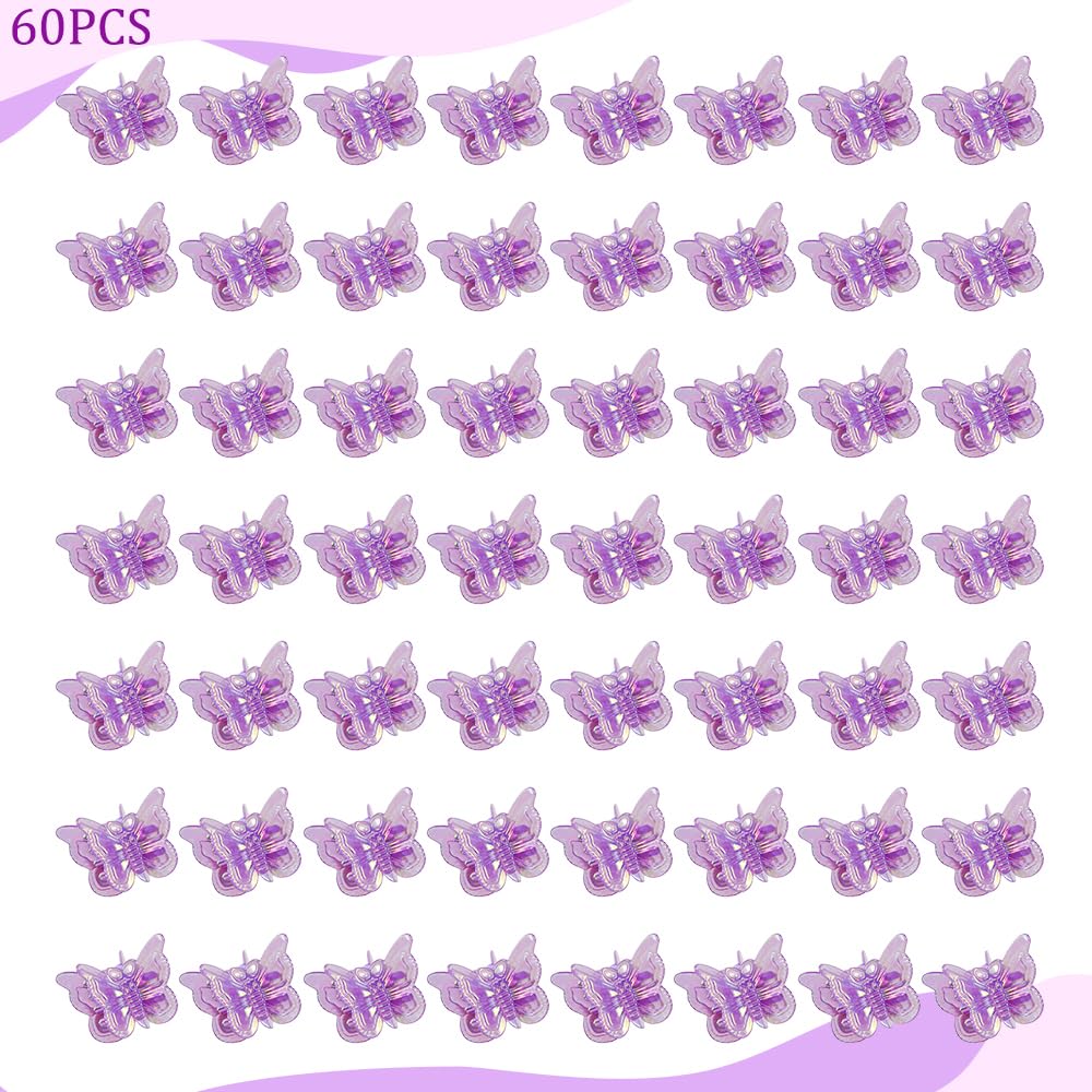 Ahoney 60PCS Mini Butterfly Hair Clips for Hair with Box Glitter 90s Y2k Purple Hair Accessories for Girls Women (Purple) Beauty and Personal Care AHONEY