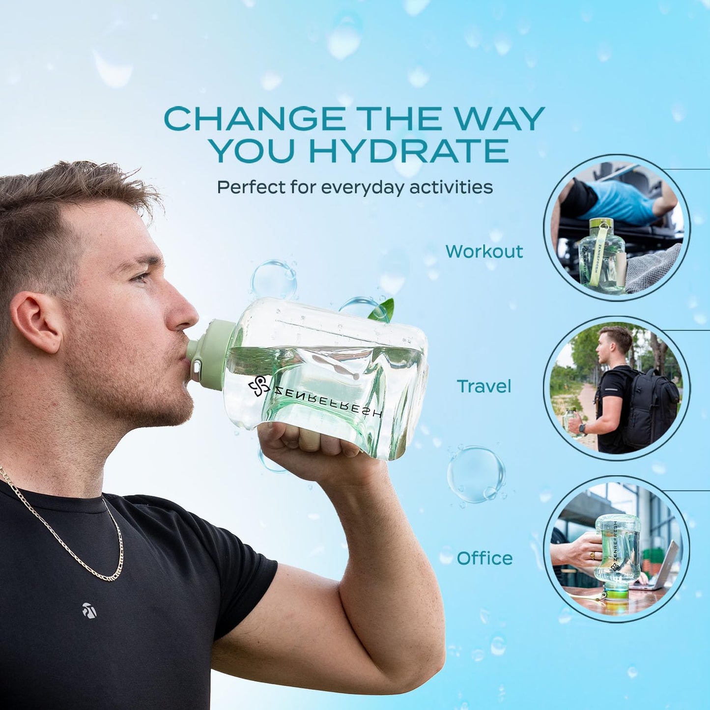 Zen Refresh 50 Oz Hydrogen Water Bottle, 2024 New SPE/PEM Technology, Large Gym Hydrogen Bottles, Travel Hydrogen Water Bottle Generator With Straw