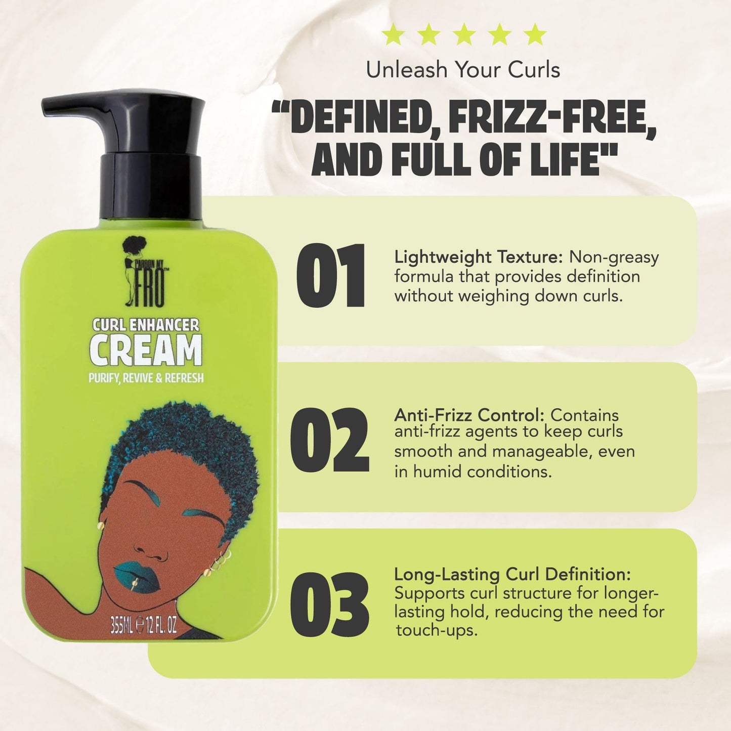 Pardon My Fro Curl Enhancing Cream - Long Lasting Hydrating Curl Cream for Defined, Bouncy Curls, Anti-Frizz, Lightweight Styling, Soft, Moisturizing