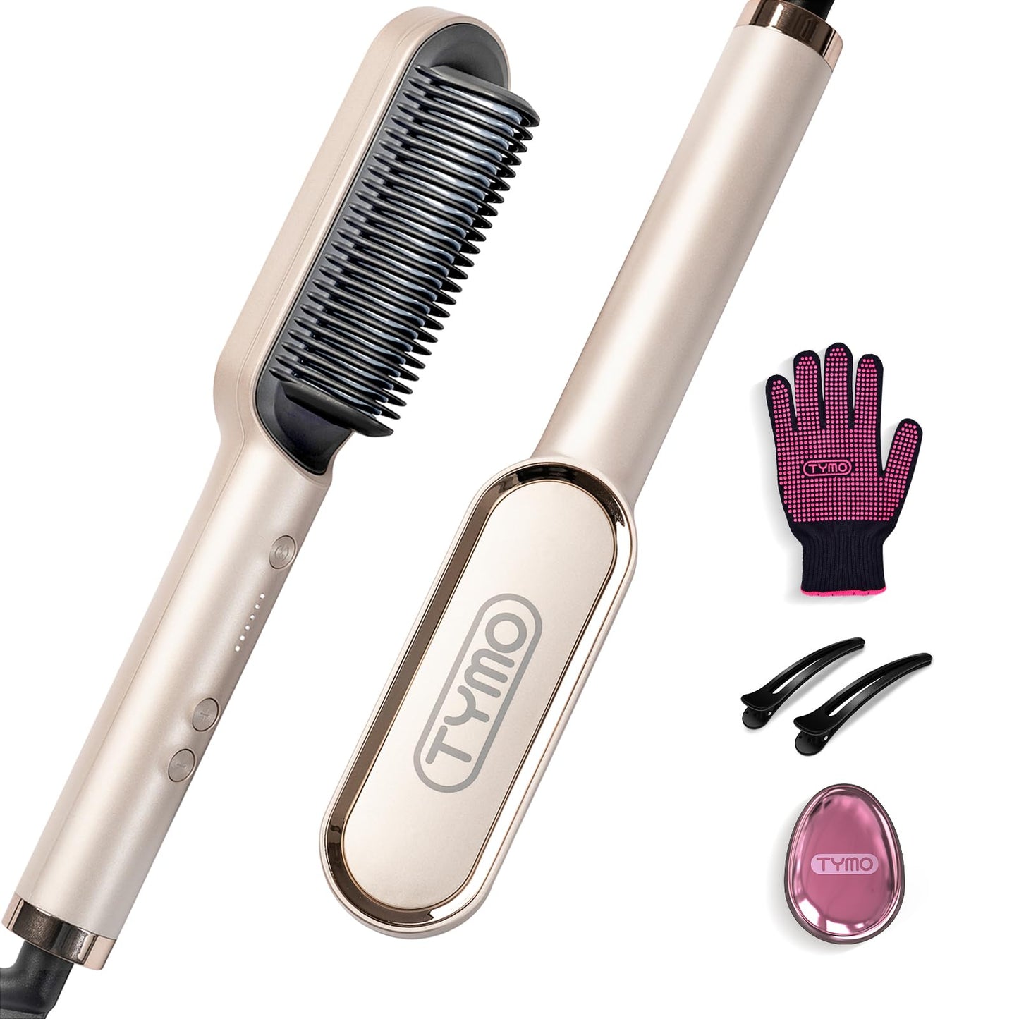 Hair Straightener Brush, TYMO Ring Hair Straightener Comb Straightening Brush for Women with 5 Temps 20s Fast Heating & Dual Voltage, Gold Beauty and Personal Care TYMO Default Title