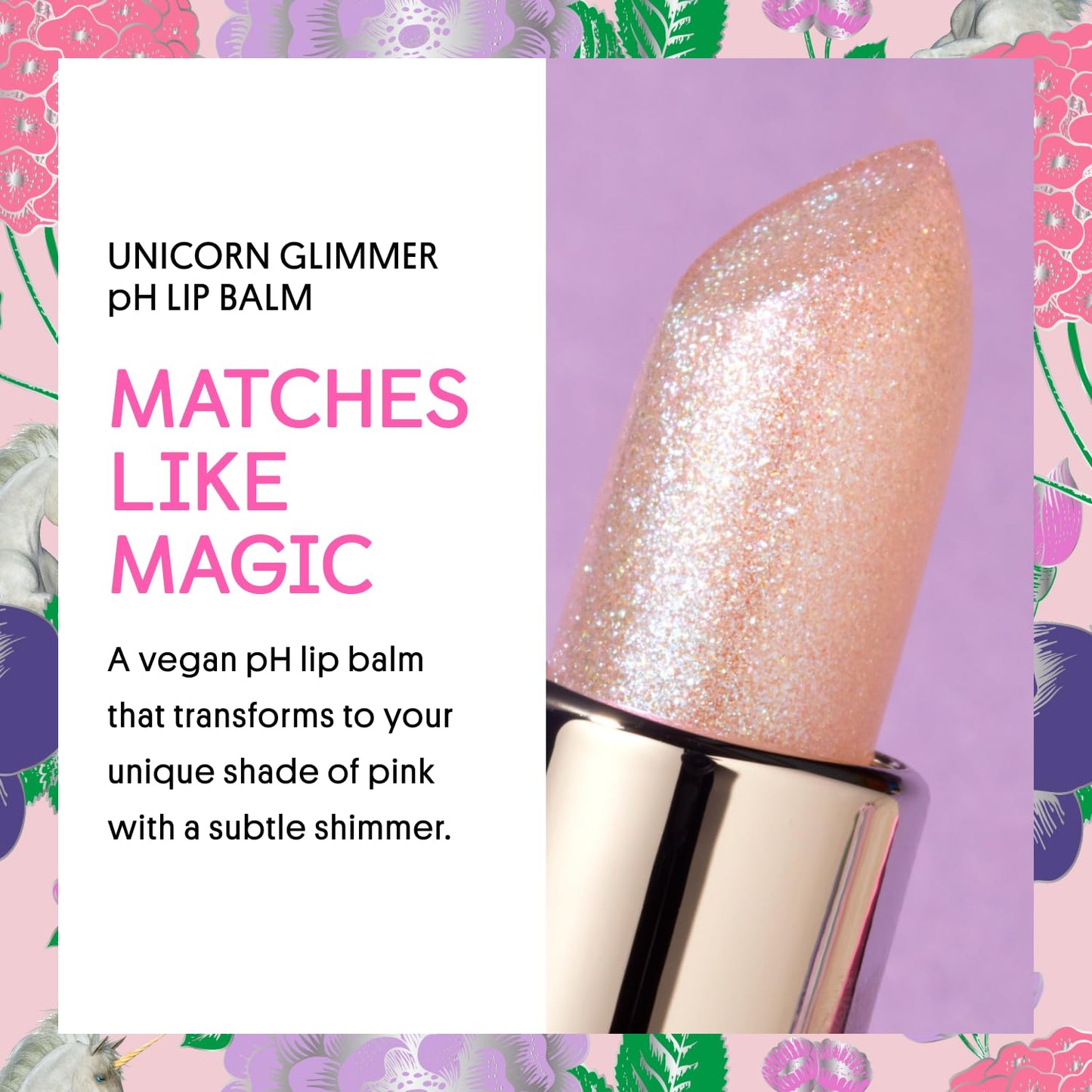 Winky Lux Unicorn Glimmer Balm -Hydrating ph Lip Balm, Natural Pink Tint with pH Color Changing, Moisturize & Soften Lips While Leaving Sheer Pink