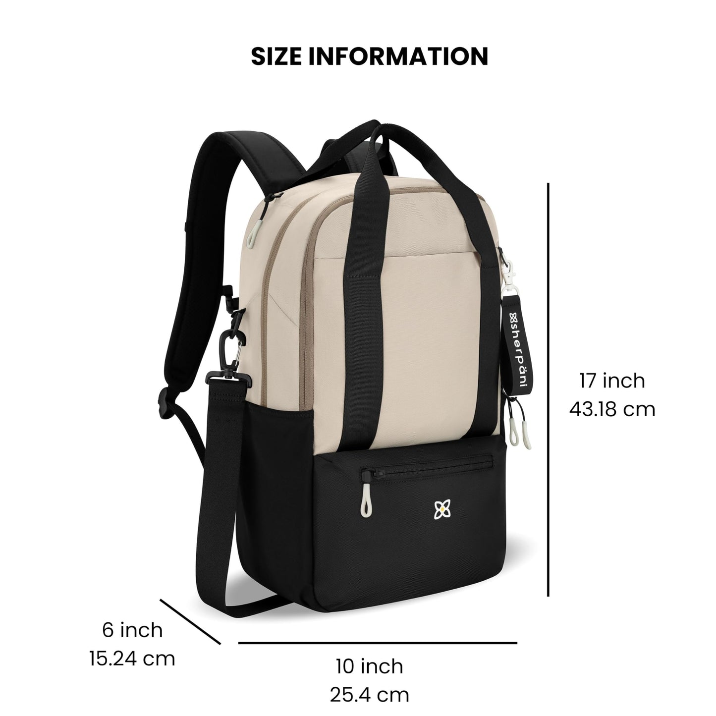 Sherpani Camden, Convertible Backpack, 3 in 1 Tote Bag, 18L Travel Backpack, Crossbody Bag for Women, Cross Body Purse, Travel Gifts, RFID Protection, Fits 13” Laptop (Con Leche)