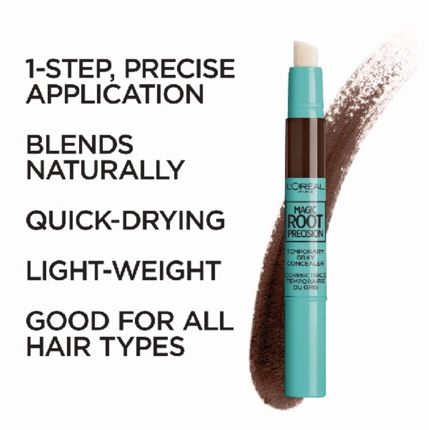 L'Oreal Paris Magic Root Precision Pen, Temporary Gray Hair Cover Up Concealer Brush with Washable Formula, Hair Concealer for Scattered Grays, 5