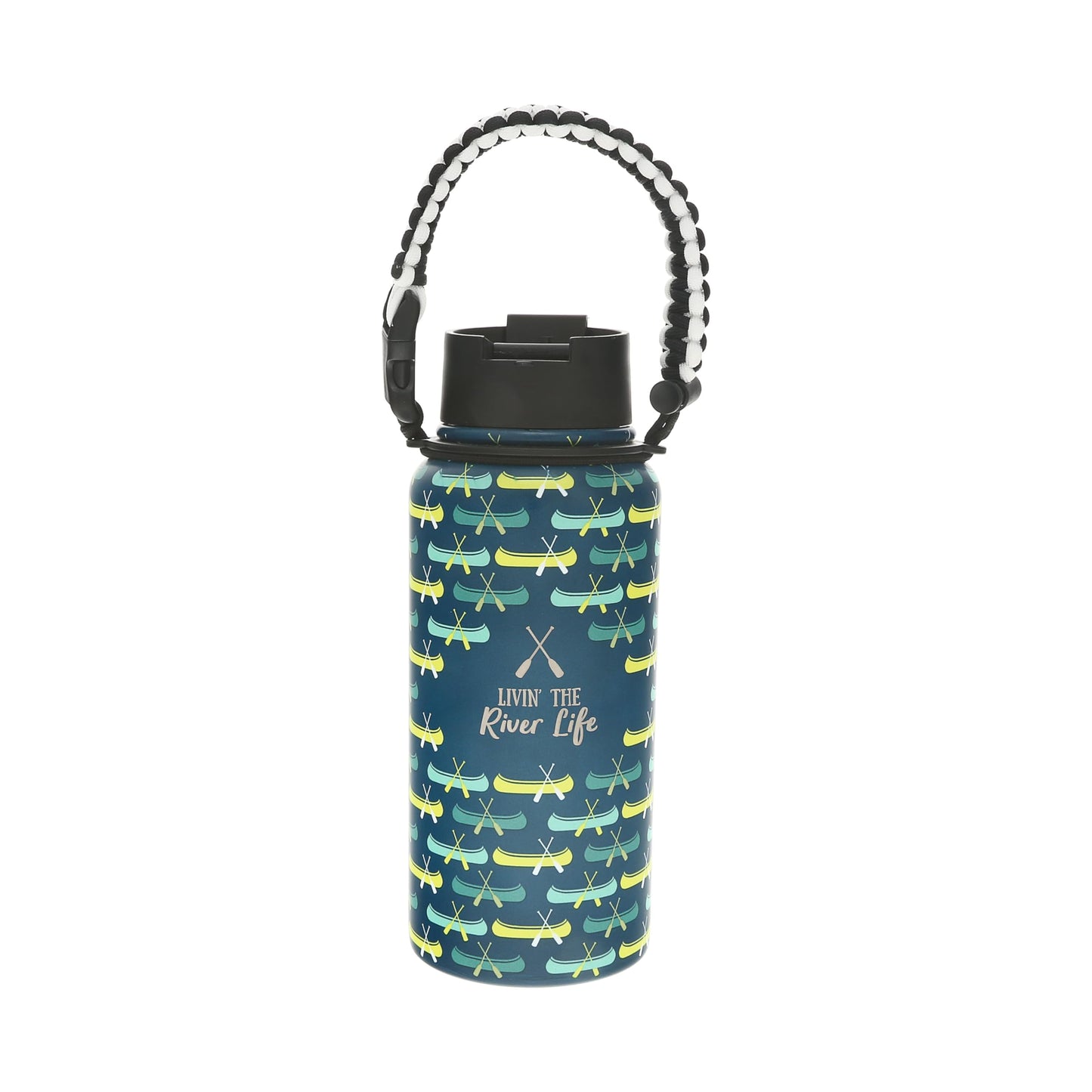 Pavilion Gift Company - Livin' The River Life - 32oz Stainless Steel Travel On The Go Water Bottle Coffee Thermal With Survival Rope Handle - Cabin