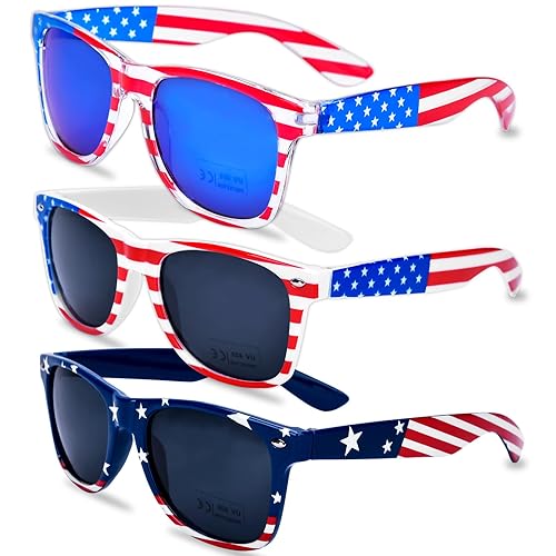 Donse 3 Pairs American Flag Sunglasses, 4th of July Decorations Frame Sunglasses for Women Men Teens, Patriotic Party Favors Supplies Independence