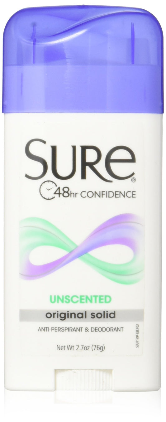 Sure Original Solid Unscented, Anti-Perspirant Deodorant, 2.7 oz (Pack of 2) Beauty and Personal Care Sure
