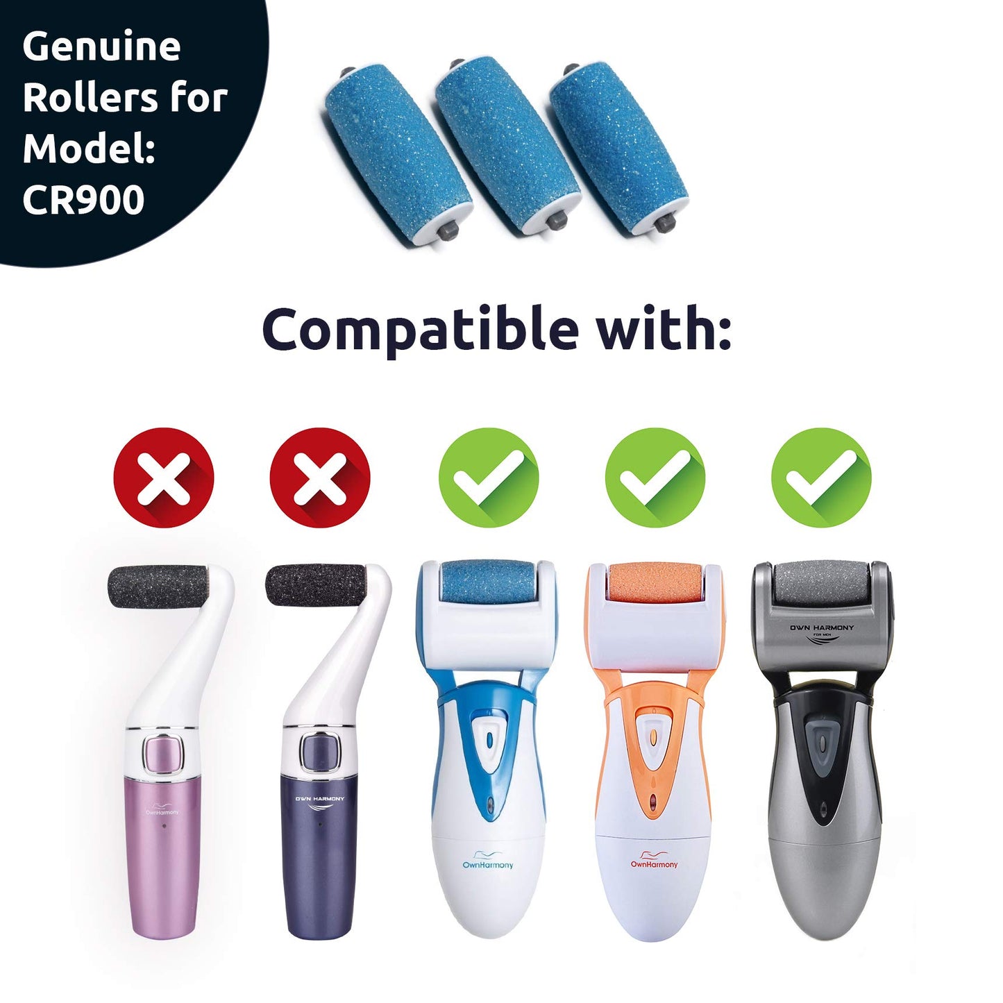 Own Harmony Refill Rollers Best Fit for Electric Callus Remover CR900 - Foot Care for Healthy Feet - Pedicure File Tools - Replacement 3 Pack (Regular