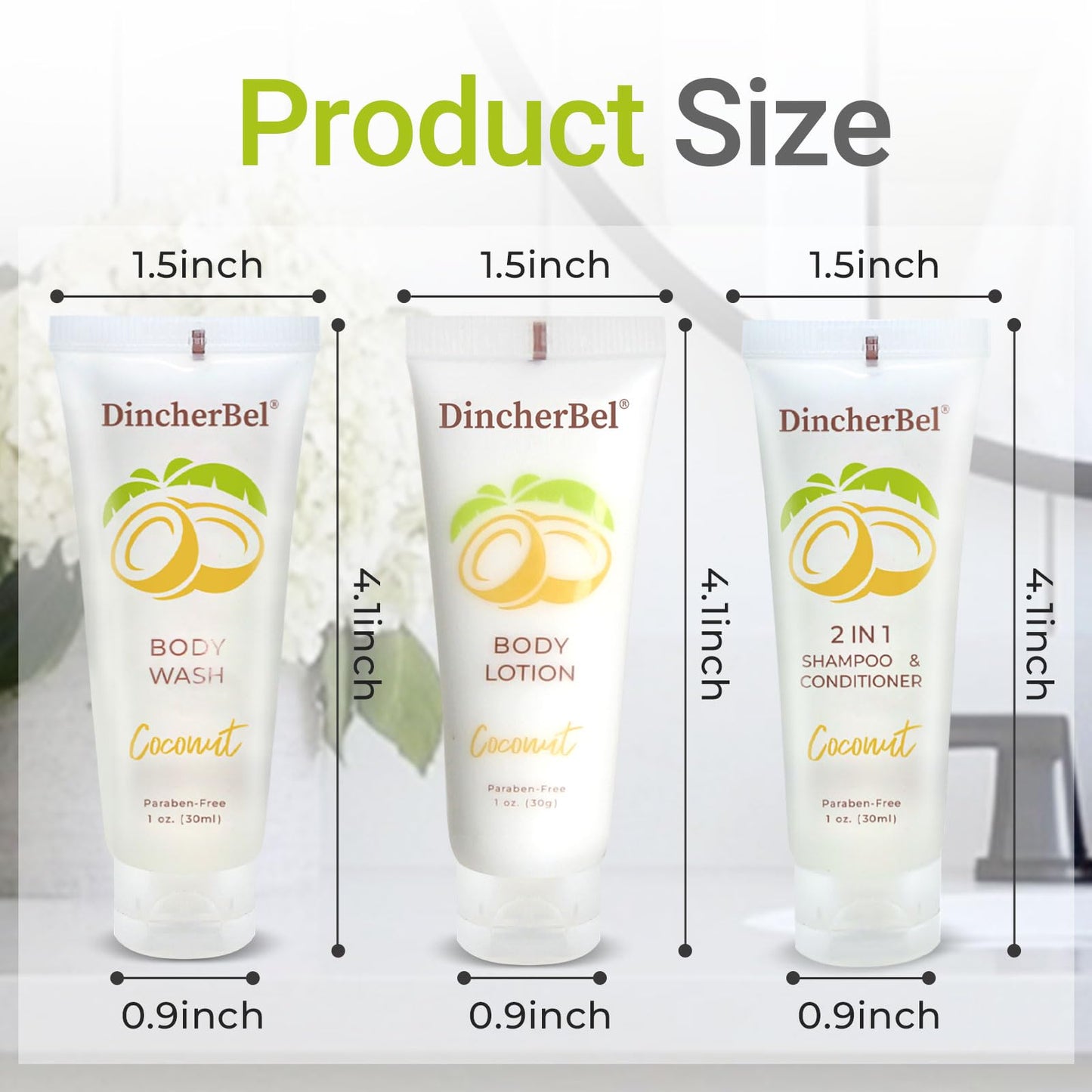 Travel Size Toiletries Kits, Bulk Mini Hotel Guest Amenities (Tropical Coconut, 1oz each), 3-Piece Sets Refreshing Coconut Scent - 50 Shampoo