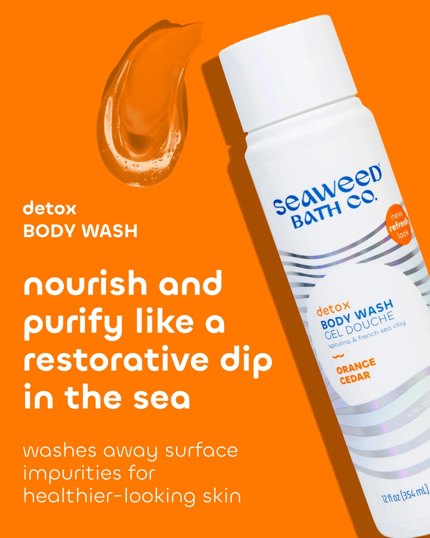 Seaweed Bath Co. Detox Body Wash, Orange Cedar Scent, 12 Ounce, Shower Gel for Men & Women, Vegan, Paraben Free, Sulfate Free, Cruelty Free