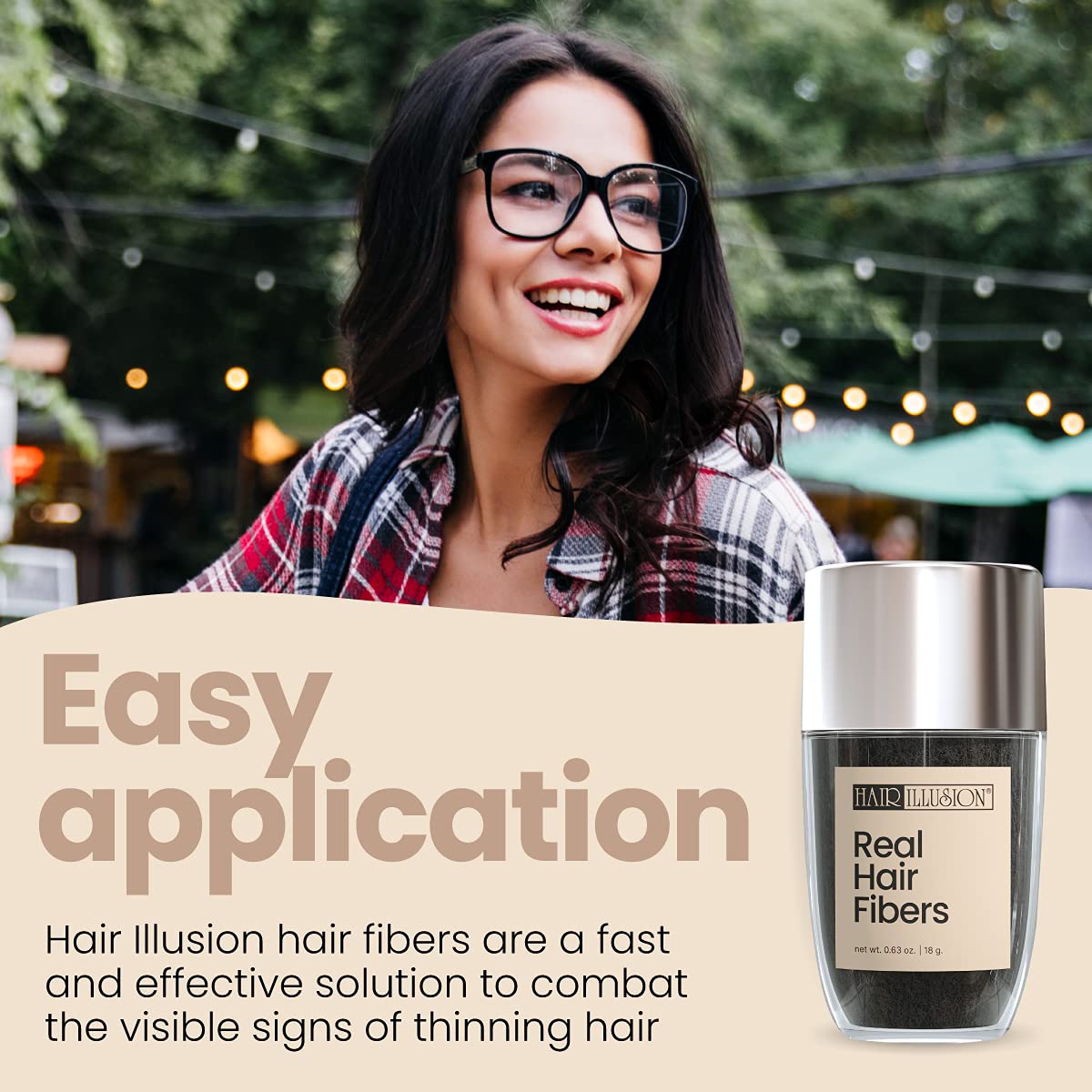 Hair Illusion Black Real Hair Fibers 18g – 100% Natural Texture, Non-Synthetic, Covers Thinning Hair & Bald Spots for Men & Women