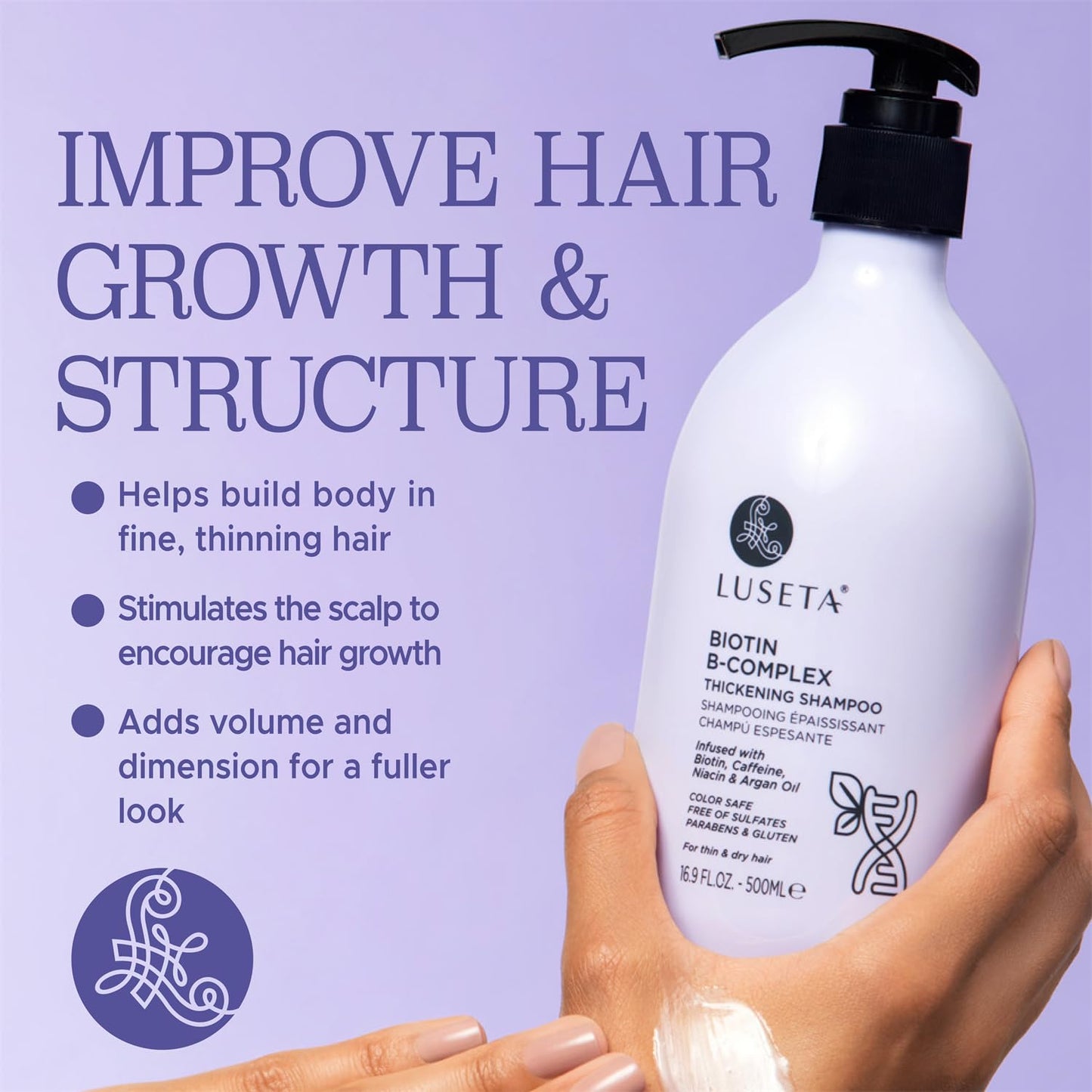 Luseta Biotin B-Complex Thickening Shampoo for Hair Growth and Strengthener - Hair Loss Treatment for Thinning Hair With Biotin Caffein and Argan Oil
