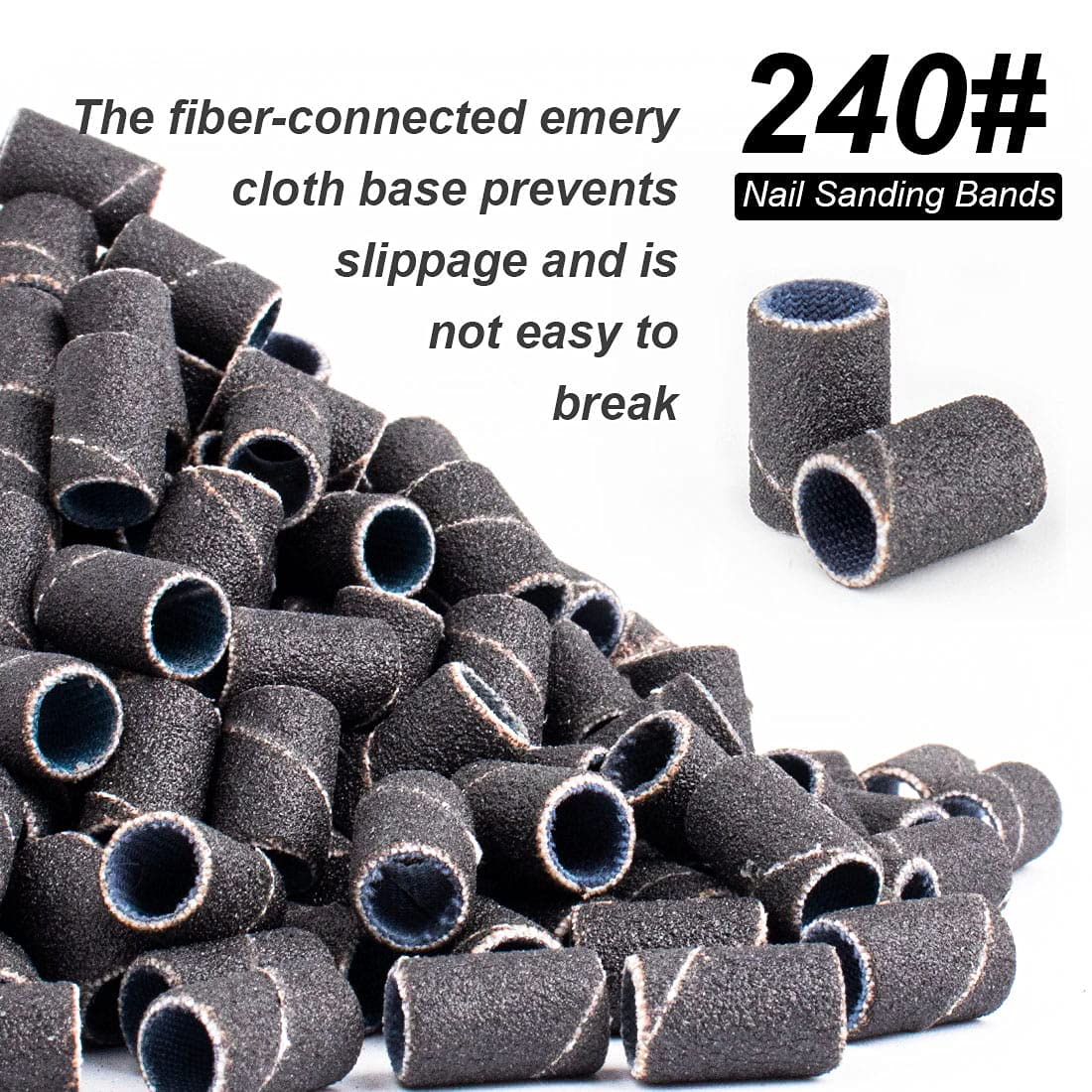 Rolybag Sanding Bands for Nail Drill, 240 Grit Sanding Band Include 100 Fine Grit Sanding Bands and 2 Pcs Mandrel Bit for 3/32" Nail Drill Machine
