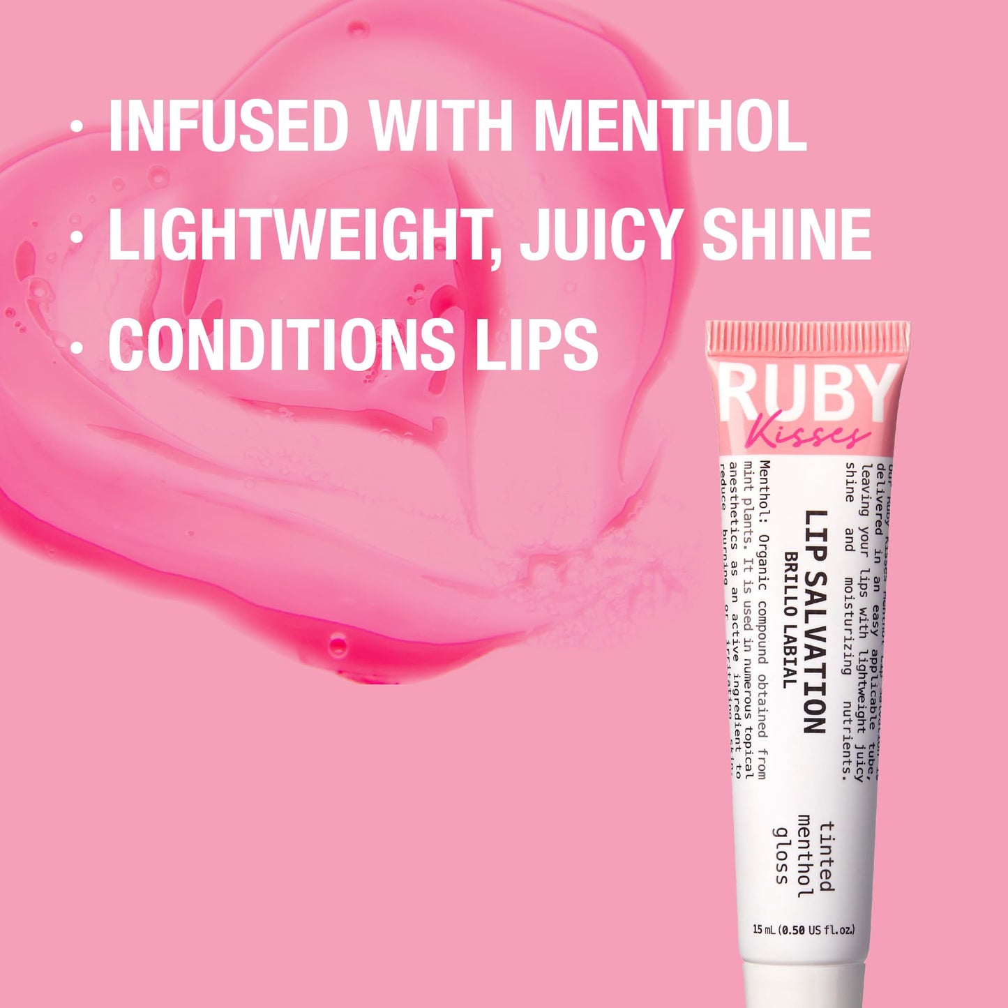 Ruby Kisses Salvation Lip Gloss, Lightweight, Juicy Shine, Menthol Infused Conditioning Lip Treatment, Heals, Cools & Calms, Deep Hydration Lip Care