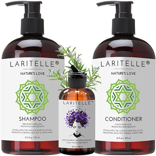 Laritelle Organic Hair Care Set Nature's Love: Shampoo 17.5 oz + Conditioner 16 oz + Bonus Post-shampoo Treatment 2 oz | NO GMO, Sulfates, Gluten