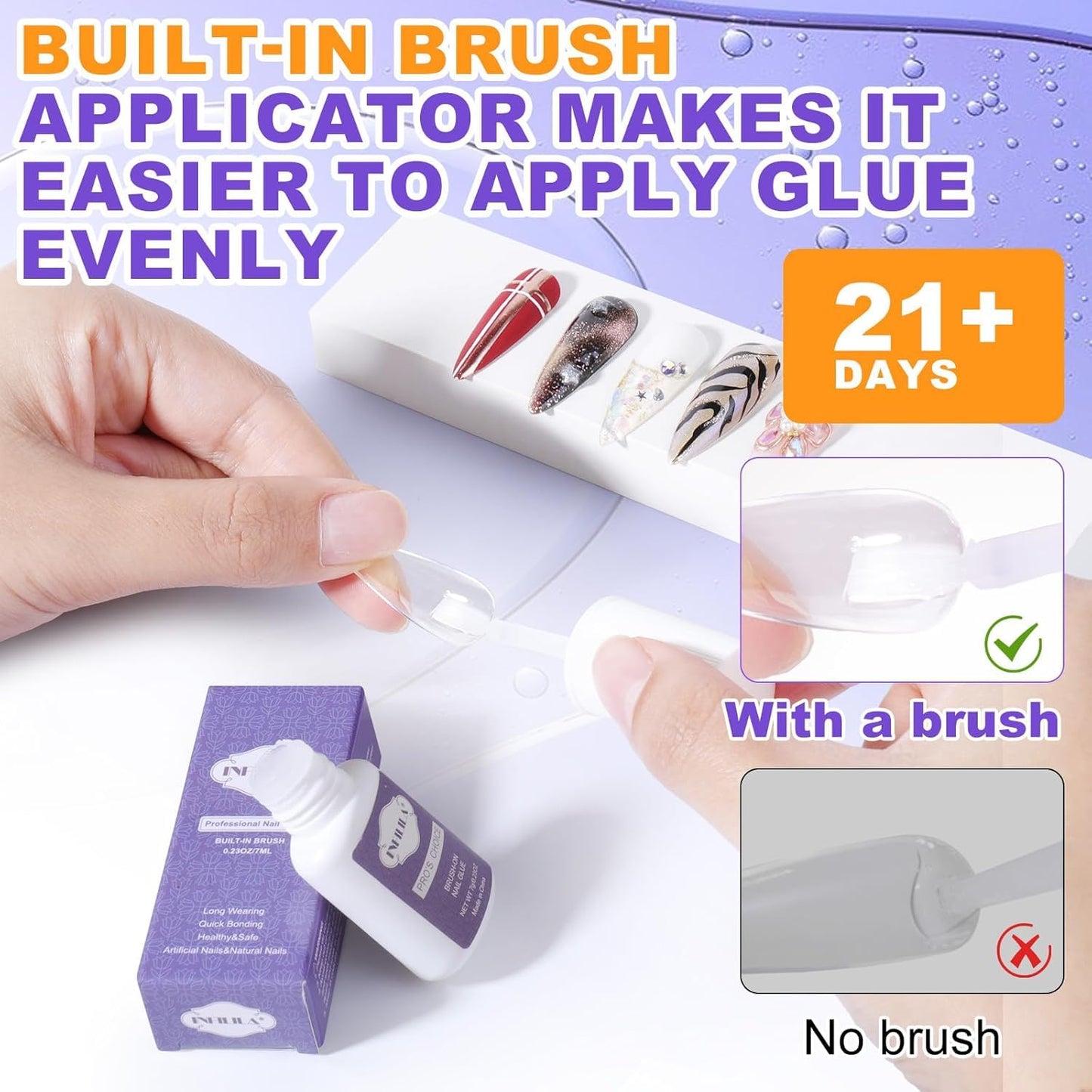 NXJ INFILILA Nail Glue, Professional Brush On Nail Glue, Nail Glue for Acylic Nails, Nail Glue for Press On Nails Fasle Nails Fake Nails Tips Glue