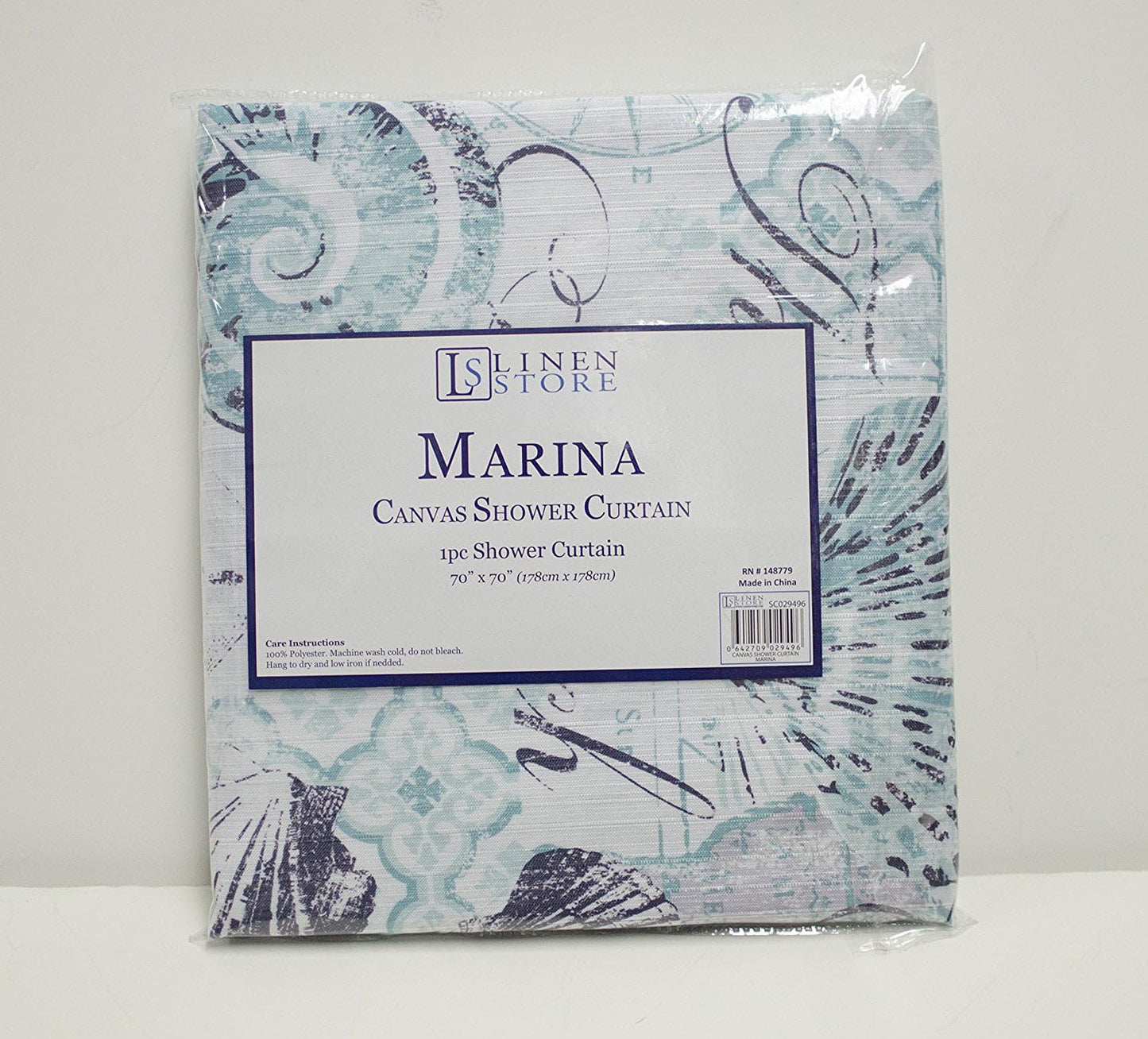 Linen Store Shower Curtain for Bathroom Printed Durable Fabric Canvas Shower Tub Decor, Wateresistant Curtains, 70"x70" Marina