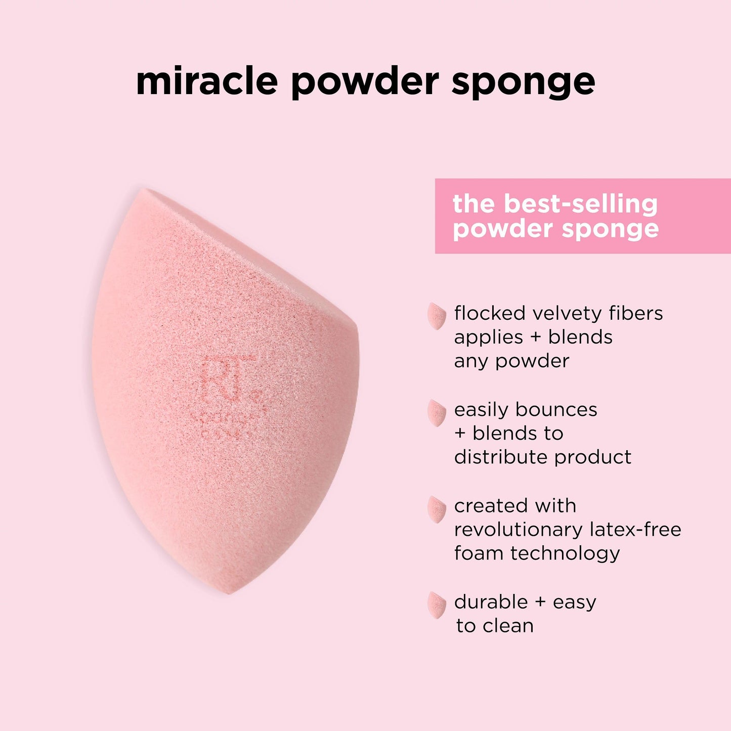 Real Techniques Miracle Powder Sponge, Makeup Blending Sponge For Powder Products, Set Makeup For Natural Finish & Cloud Skin, Buildable Coverage