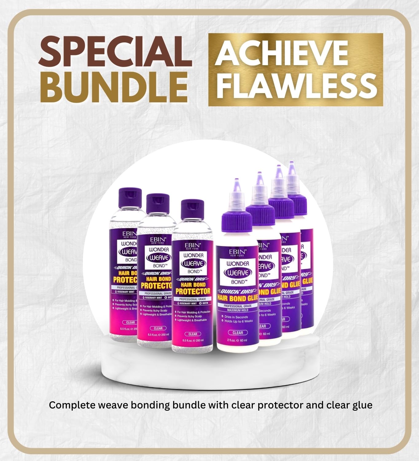 EBIN NEW YORK Wonder Weave Bond Hair Protector (Clear) 8.5 oz Bundle with Hair Bond Glue (Clear) 2 oz Protective Shield & Secure Hold - Seamless