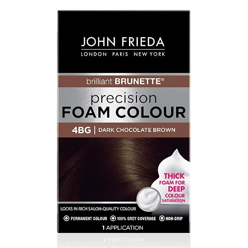 John Frieda Precision Foam Colour, Dark Chocolate Brown 4BG, Full-Coverage Hair Color Kit, Anti-Fade Gray Coverage, Deep Color Saturation Hair Dye, 1