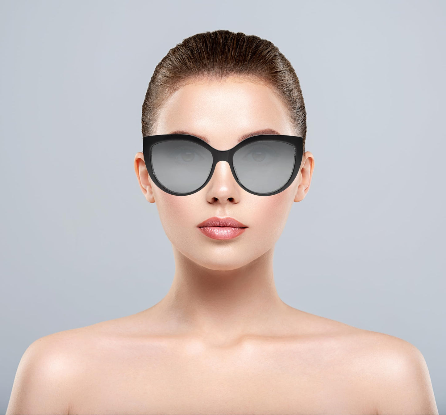 KIRKLAND Women's Cateye Black Crystal Smoke Grey Polarized Sunglasses, KS17 M49, Anti-Reflective Lenses, 100% UV Protection