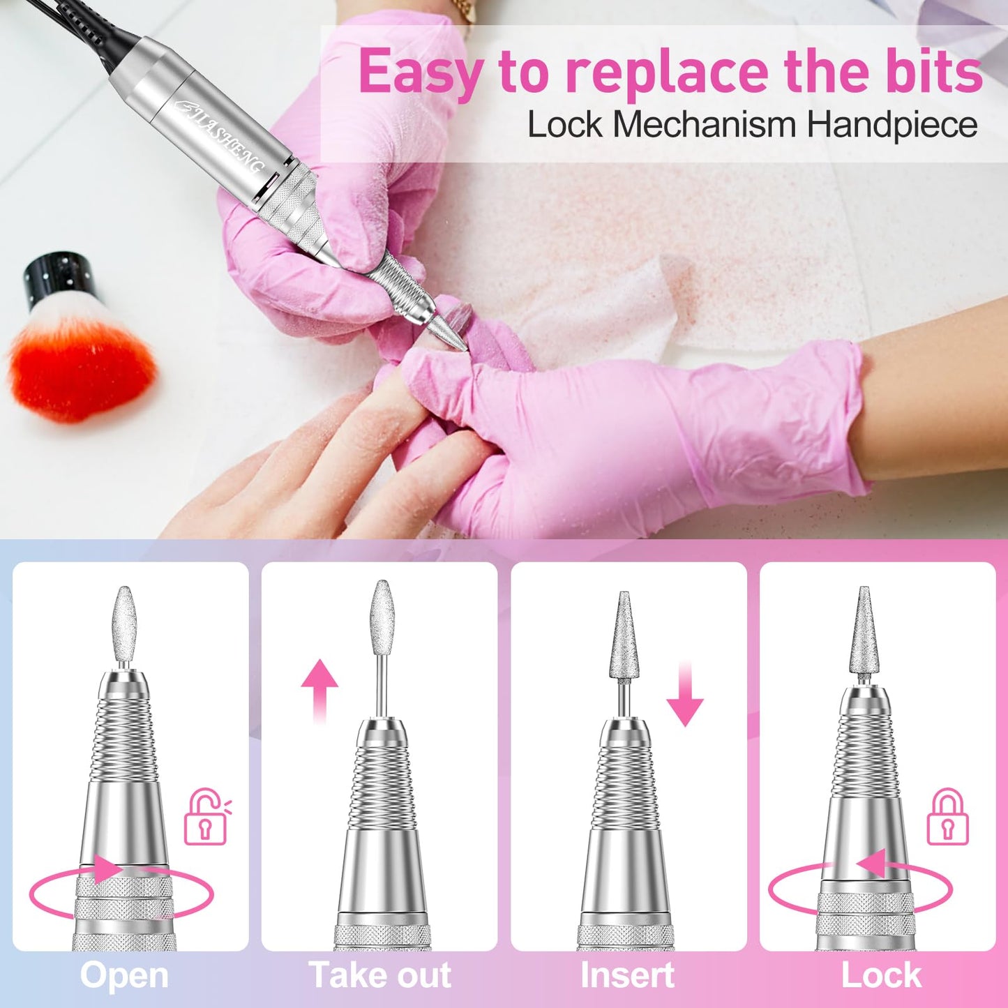 Jiasheng Electric Nail Drill, 30000rpm Professional Nail Drill Machine, Compact Electrical Nail File Kit for Acrylic Gel Nails Efile Drill