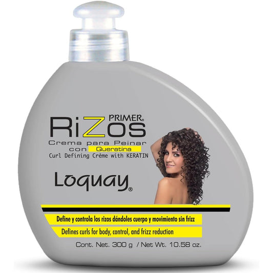 Loquay Primer Rizos Keratin Hair Cream 10.58 oz - Hair Styling Products for Smooth Finish - Crema Para Peinar Con Queratina - Professional Styling