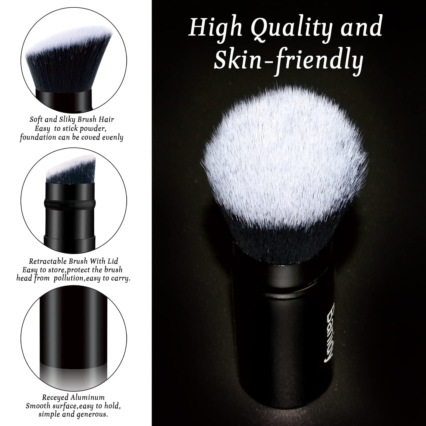 Makeup Brush Kabuki Face Brushes Retractable Travel Blush Kabuki Brush Portable Flawless for Foundation, Powder Blush, Bronzer, Buffing, Liquid