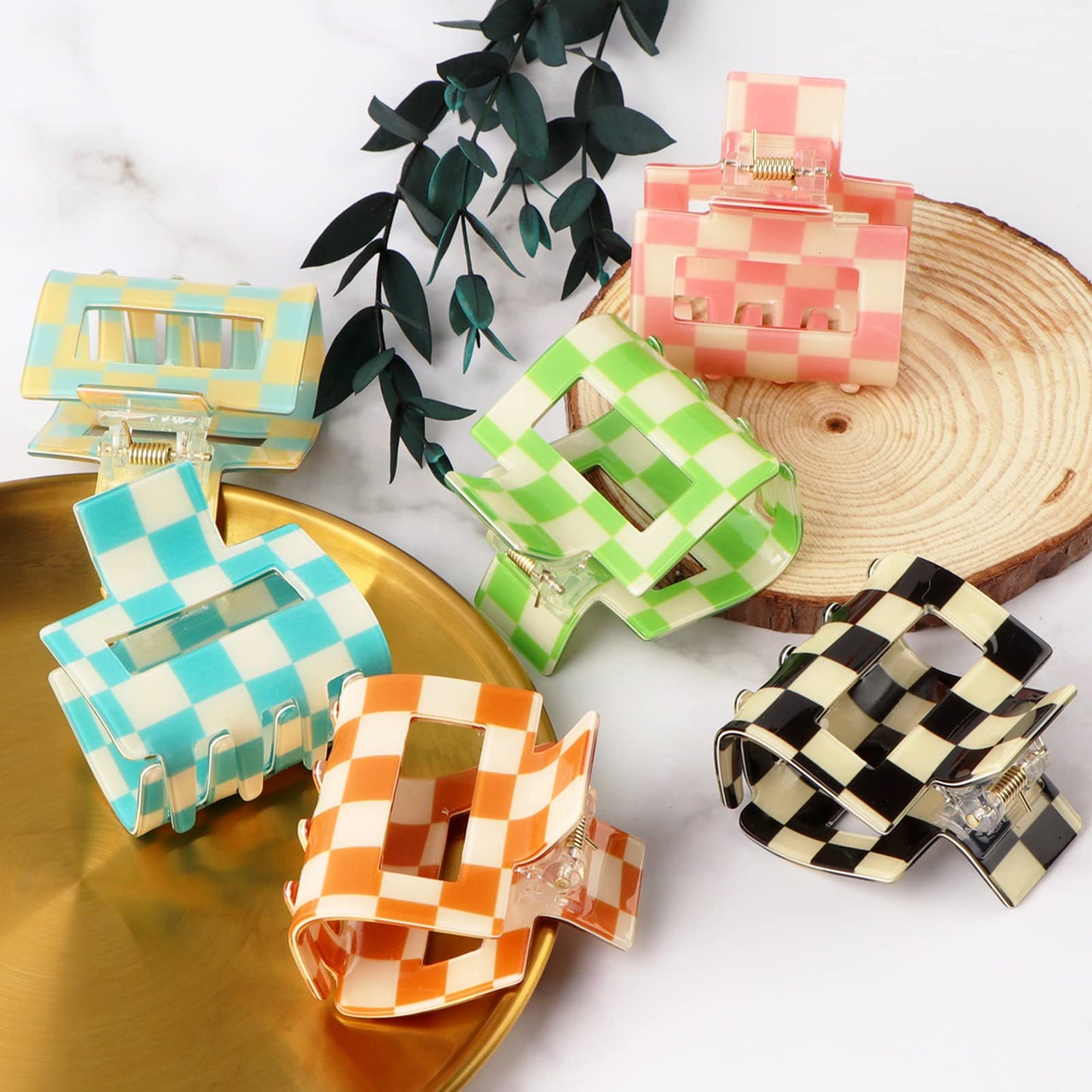 Airsky 6 Pack Checkered Hair Claw Clips, Square Medium Hair Clips, 2 x 2 x 1.1 in, One Size Fits All, Non-Slip Design for Women Girls Long Short Thin