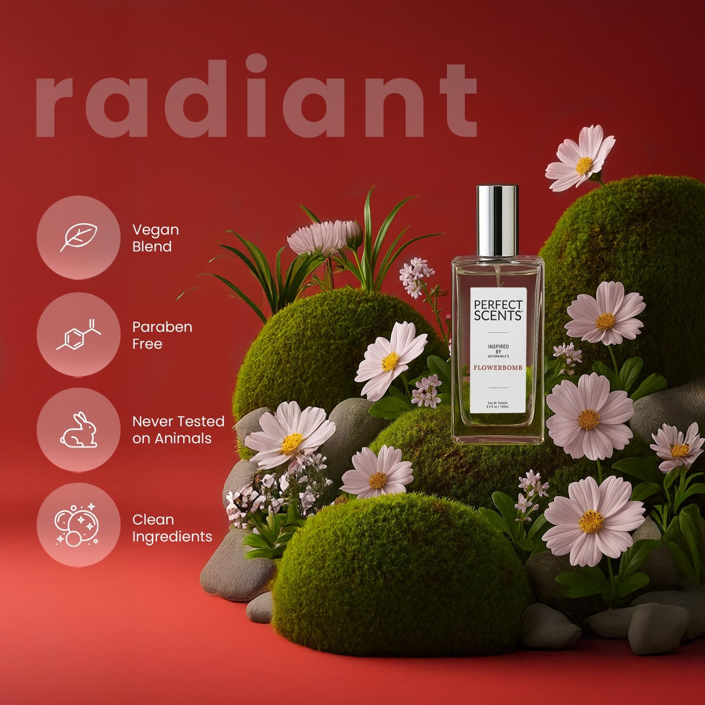Perfect Scents Fragrances | Inspired by V&R’s Flowerbomb | Women’s Eau de Toile?e | Vegan, Paraben, Phthalate Free | Never Tested on Animals | 3.4 Fl