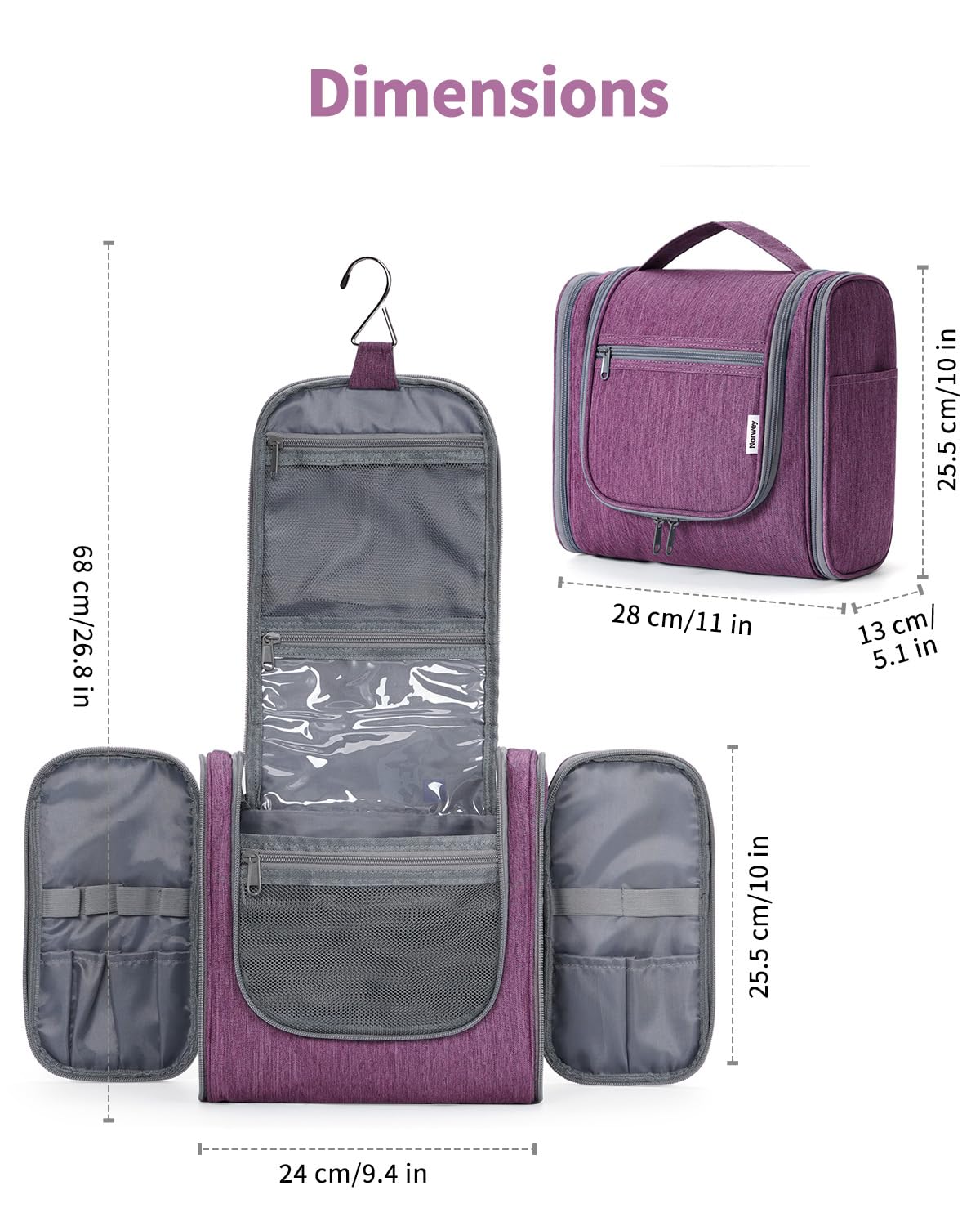 Narwey Hanging Toiletry Bag for Women Travel Makeup Bag Organizer Toiletries Bag for Cosmetics Essentials Accessories (Large, Greyish Blue) Beauty and Personal Care Narwey
