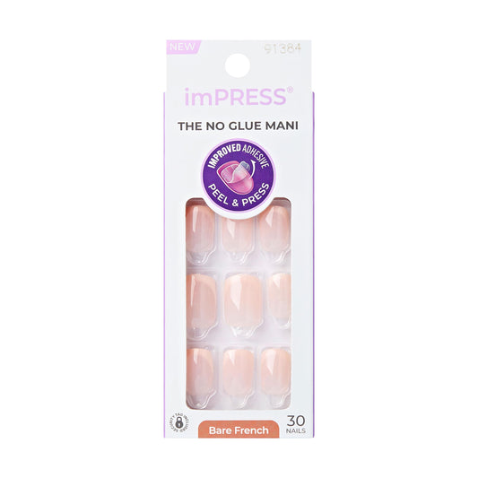 Kiss Impress No Glue Mani Press On Nails, Heroic, Bare French Manicure Kit, 30 Light Neutral + White, Squoval Short Nails with IMPROVED Adhesive Beauty and Personal Care KISS Default Title