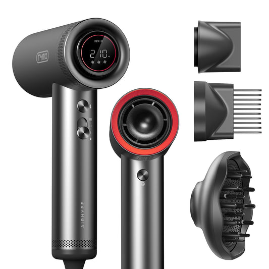 TYMO 1500W Professional Hair Dryer with Diffuser – High-Speed Ionic Hairdryer, 4 Temps & 3 Speeds, 8 Ft Cord, Comb Attachment, Metal Gray