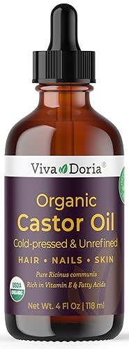 Viva Doria Organic Castor Oil, 4 Fl Oz | Virgin, Cold Pressed, Hexane-Free, Vegan | Nourishing Hair & Skin Care | Eyelash & Brow Serum | Glass Bottle