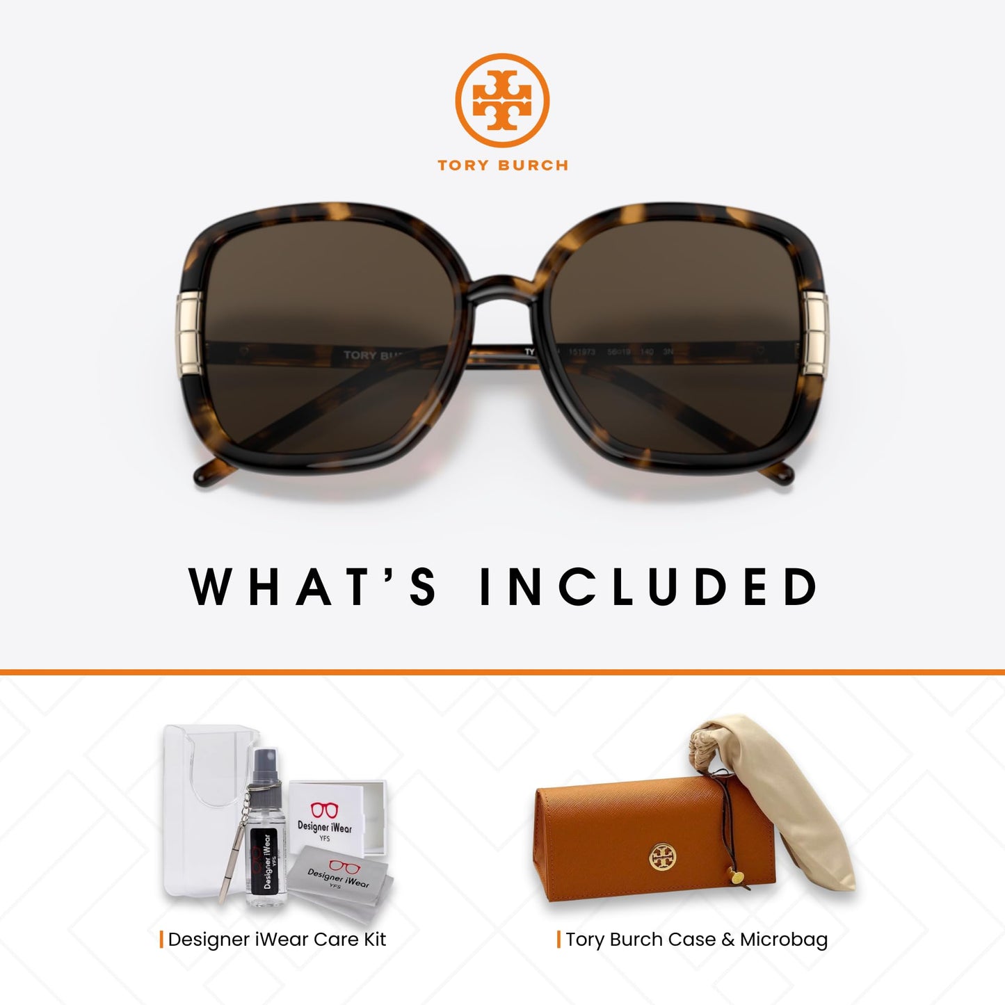 Tory Burch TY9063U 151973 56MM Dark Tortoise/Solid Brown Square Sunglasses for Women +BUNDLE with ACCESSORY EYEWEAR KIT