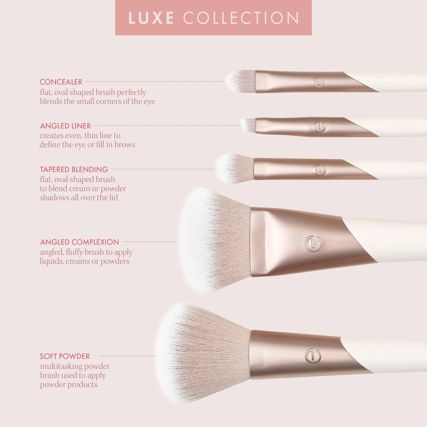 EcoTools Luxe Natural Elegance Professional Face Makeup & Foundation Brush Set, Premium Brush Kit For Face, Cheek, & Eye Makeup, Synthetic Makeup