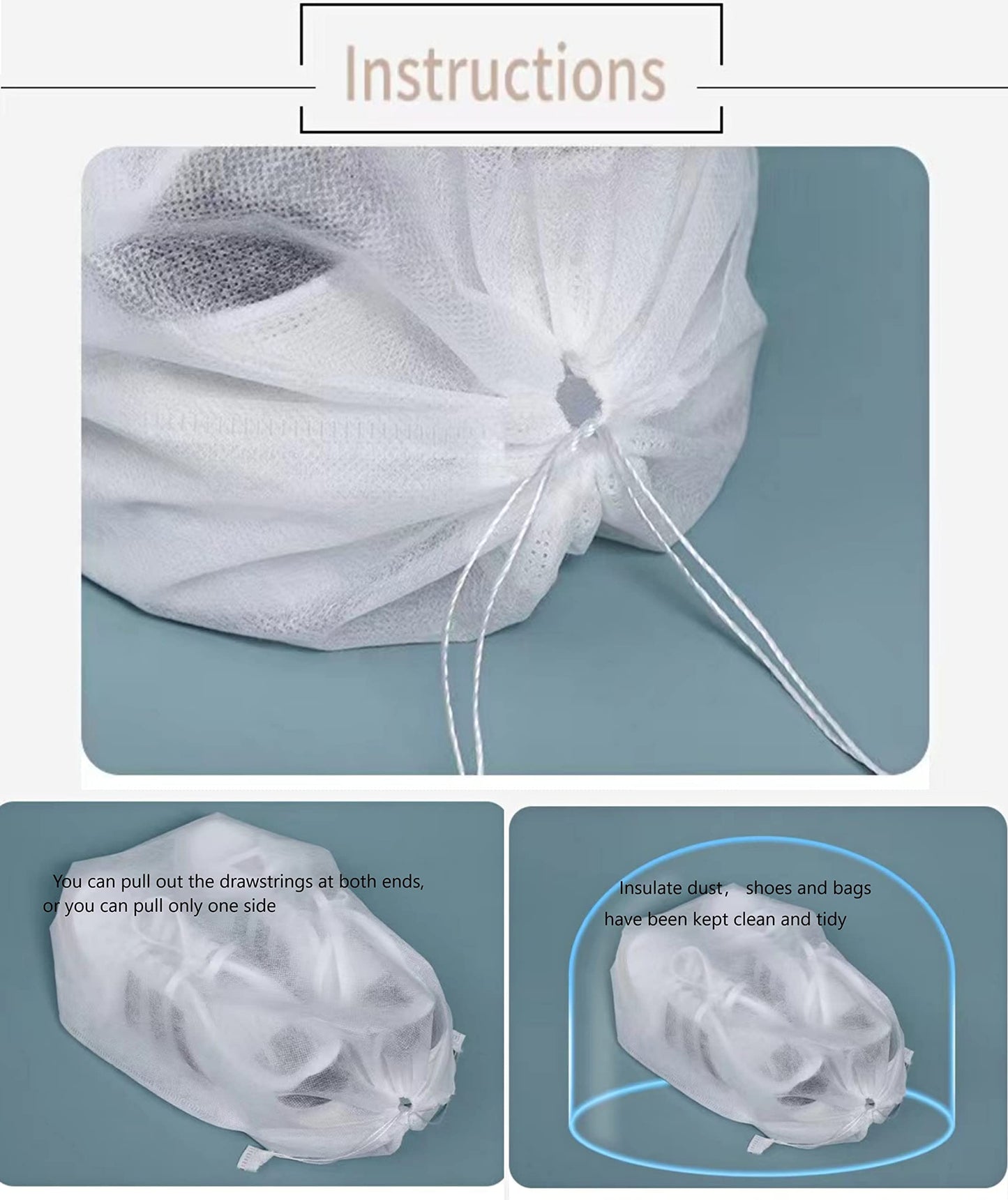 30-Pack Eco-Friendly Travel Shoe Bags – Non-Woven, Breathable, Dust-Proof Storage with Drawstring, 15.7×19.68in for Shoes & Bags