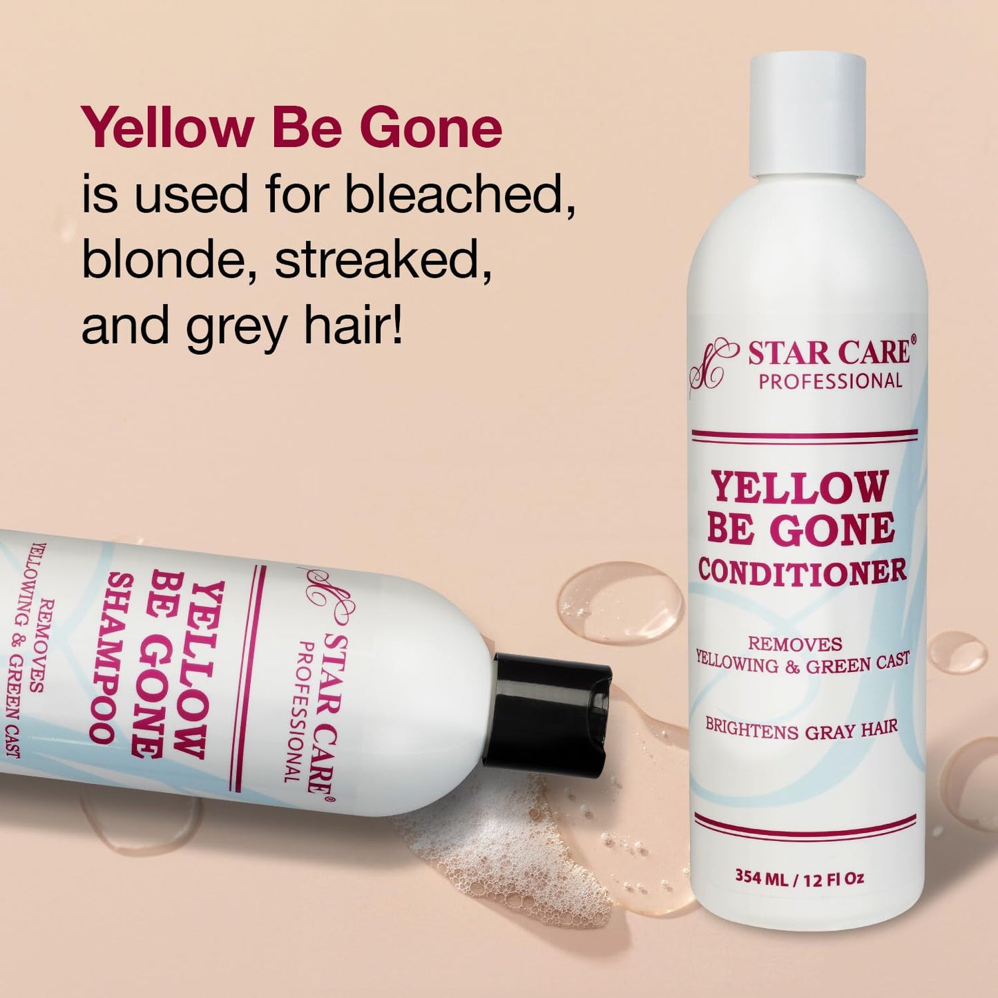 STAR CARE Yellow Be Gone Shampoo & Conditioner Set 12oz Each Clarifying Toning Duo for Blonde Gray Bleached Highlighted Hair Neutralizes Brass