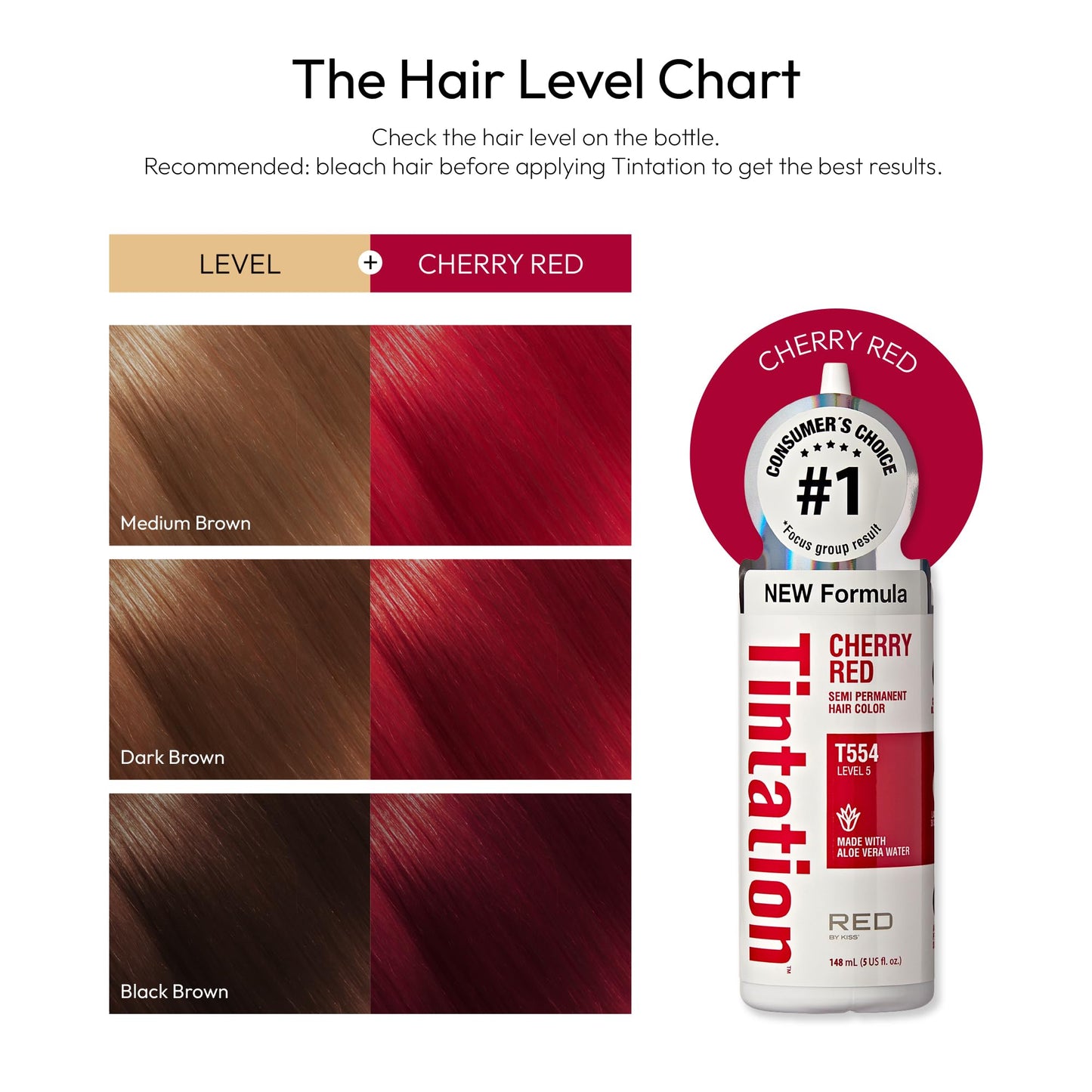 Red by Kiss Tintation Semi-Permanent Hair Color, Aloe Vera Water Based, Argan Oil, Olive Oil, Collagen & Keratin, Long-Lasting Color Dye (Cherry Red