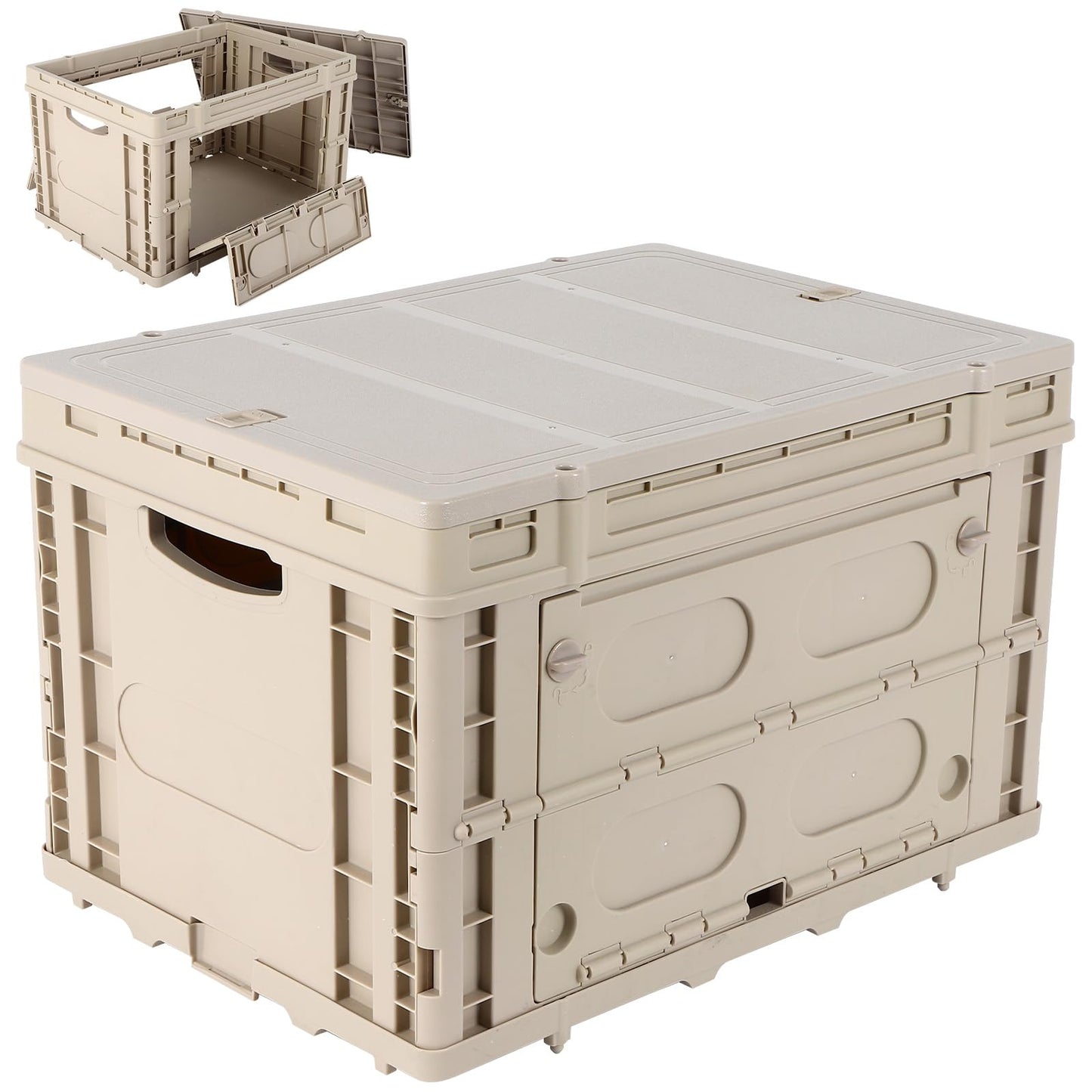 FAHKNS Collapsible Storage Bins with Lids,Stackable Utility Crates with Handles,Foldable Camping Box with 2 Side Doors,Folding Containers…