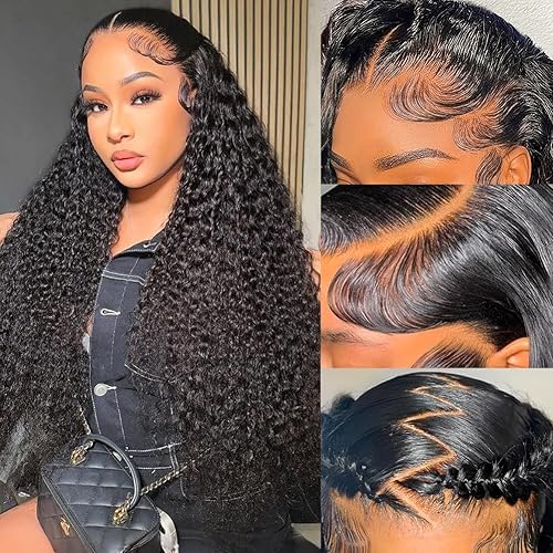 Alibeauty 13x4 HD Transparent Lace Front Human Hair Wigs Pre Plucked Hairline 200% Density 10A Brazilian Water Wave Lace Frontal Wigs with Baby