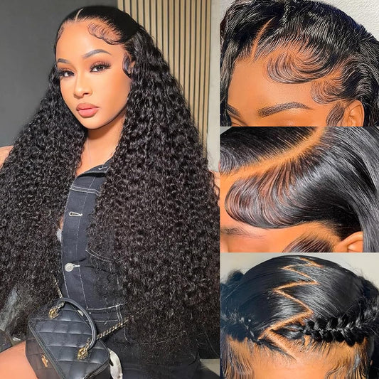 Alibeauty 13x4 HD Transparent Lace Front Human Hair Wigs Pre Plucked Hairline 200% Density 10A Brazilian Water Wave Lace Frontal Wigs with Baby