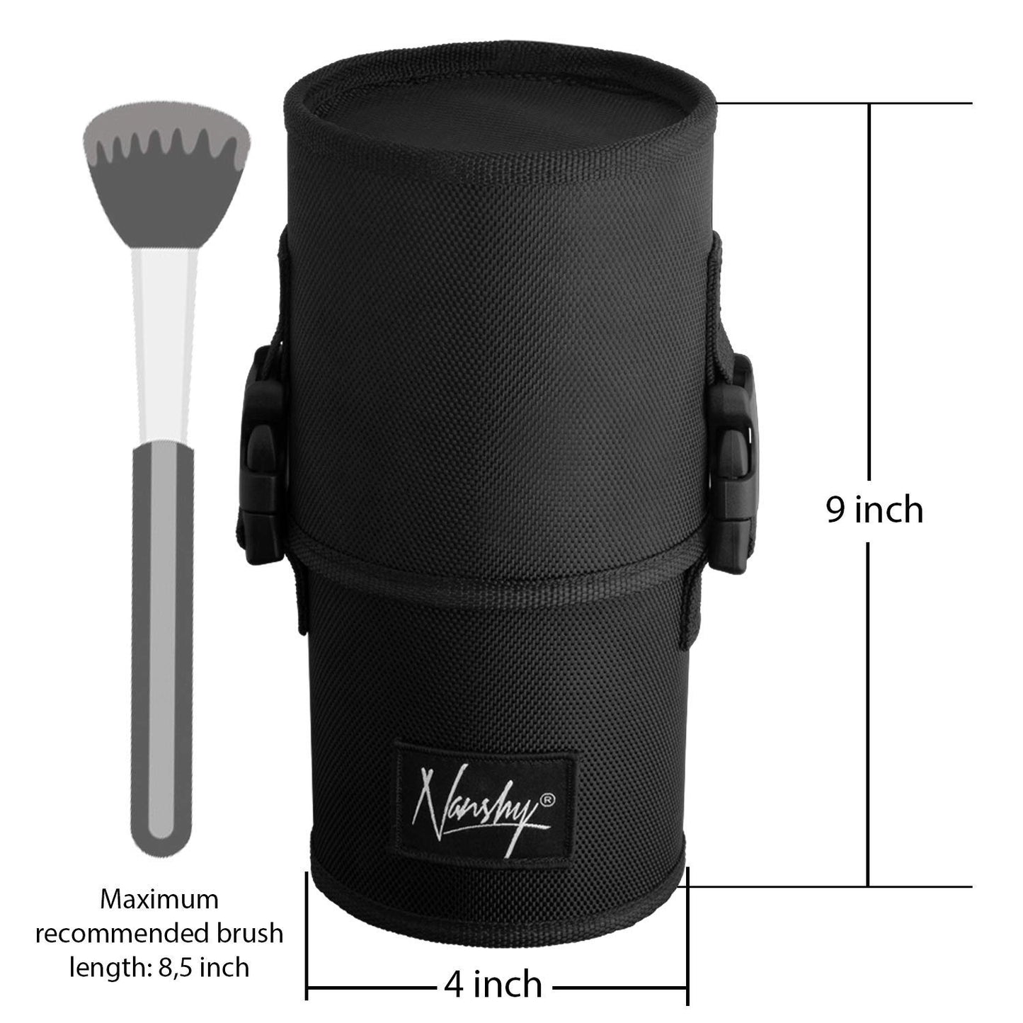 Nanshy Travel Makeup Brush Holder with Lid - Large, Stand Up Makeup Brush Case for MUA - 2-in-1 Durable Makeup Brush Organizer Bag & 2 Brush Cups