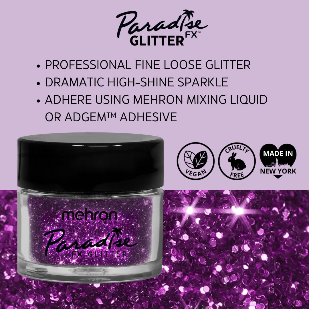 Mehron Makeup Paradise Glitter FX | Professional Cosmetic for Makeup & Art | Vibrant & Shimmering Loose Glitter .25 oz (7 g) (Fuchsia)