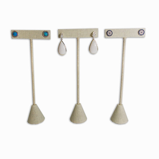 N'ice Packaging - 3Qty Beige Linen 6.75" High Free-Standing Earring T-Stand Display, T Shape Holder for Tradeshow, Home Business, Promotion, or just…