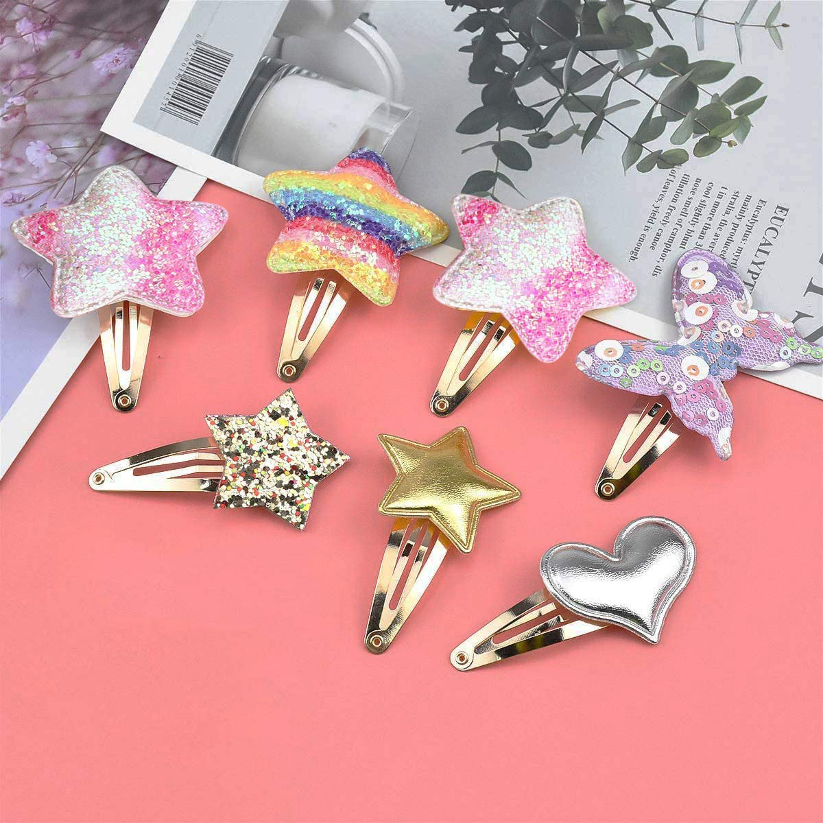 8 Pairs/16 Pack Hair Clips for Girls, Gingbiss Butterfly Metal Snap Hair Clips, Cute Girls Barrettes Heart Shaped Hair Clips Accessories for Kids