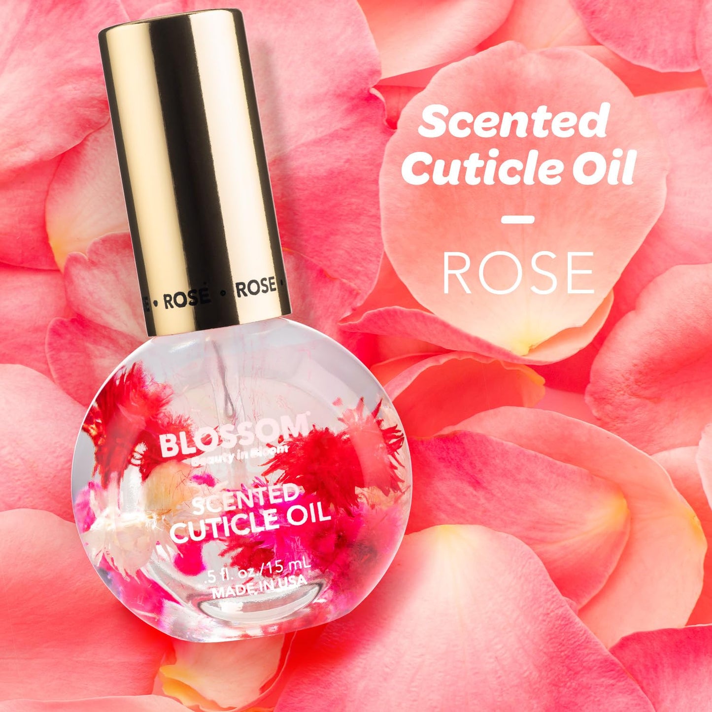 Blossom Scented Roll on Lip Gloss, Moisturizing Lip Gloss Tubes, Hydrating & Strengthening Scented Cuticle Oil with Real Flowers, 0.55 fl oz./19.4mL