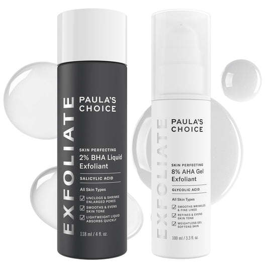 Paula's Choice SKIN PERFECTING 8% AHA Gel Exfoliant & 2% BHA Liquid Duo - Facial Exfoliants for Blackheads, Enlarged Pores, Wrinkles, and Fine Lines